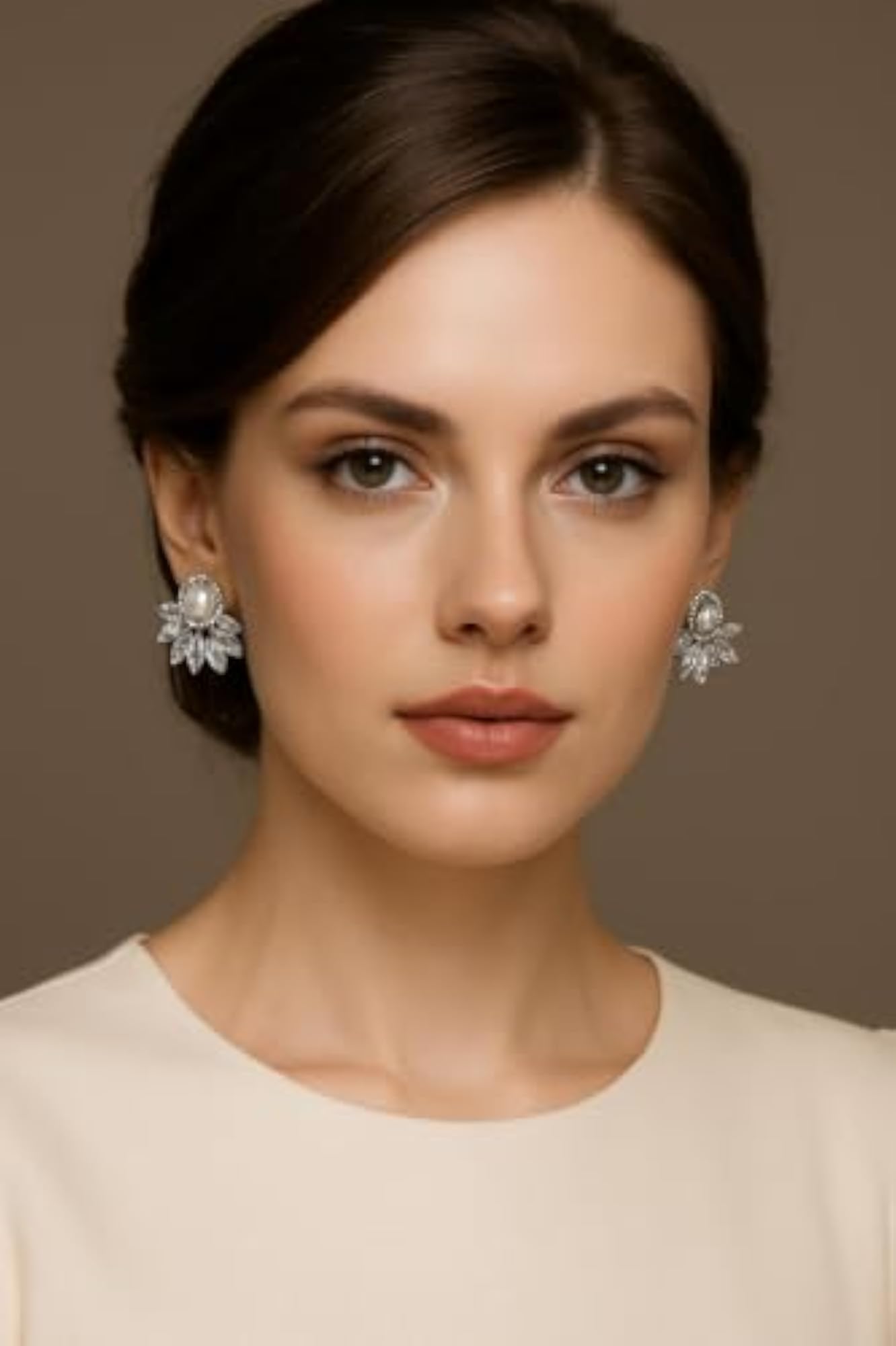 Women's Pearl Silver Floral CZ Stud Earrings, Elegant Gift